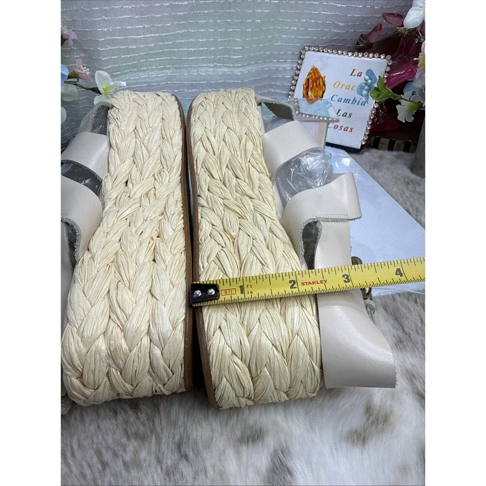 (S2)ZARA NEW CREAM Leather WOVEN BRAIDED STRAW PLATFORM SANDALS FESTIVAL Sz 39/8 - Picture 8 of 12